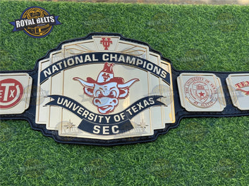 Texas Longhorns Championship Title Belt HD CNC featuring deep etched Longhorn logo and premium leather Manufacture by Royal Belts