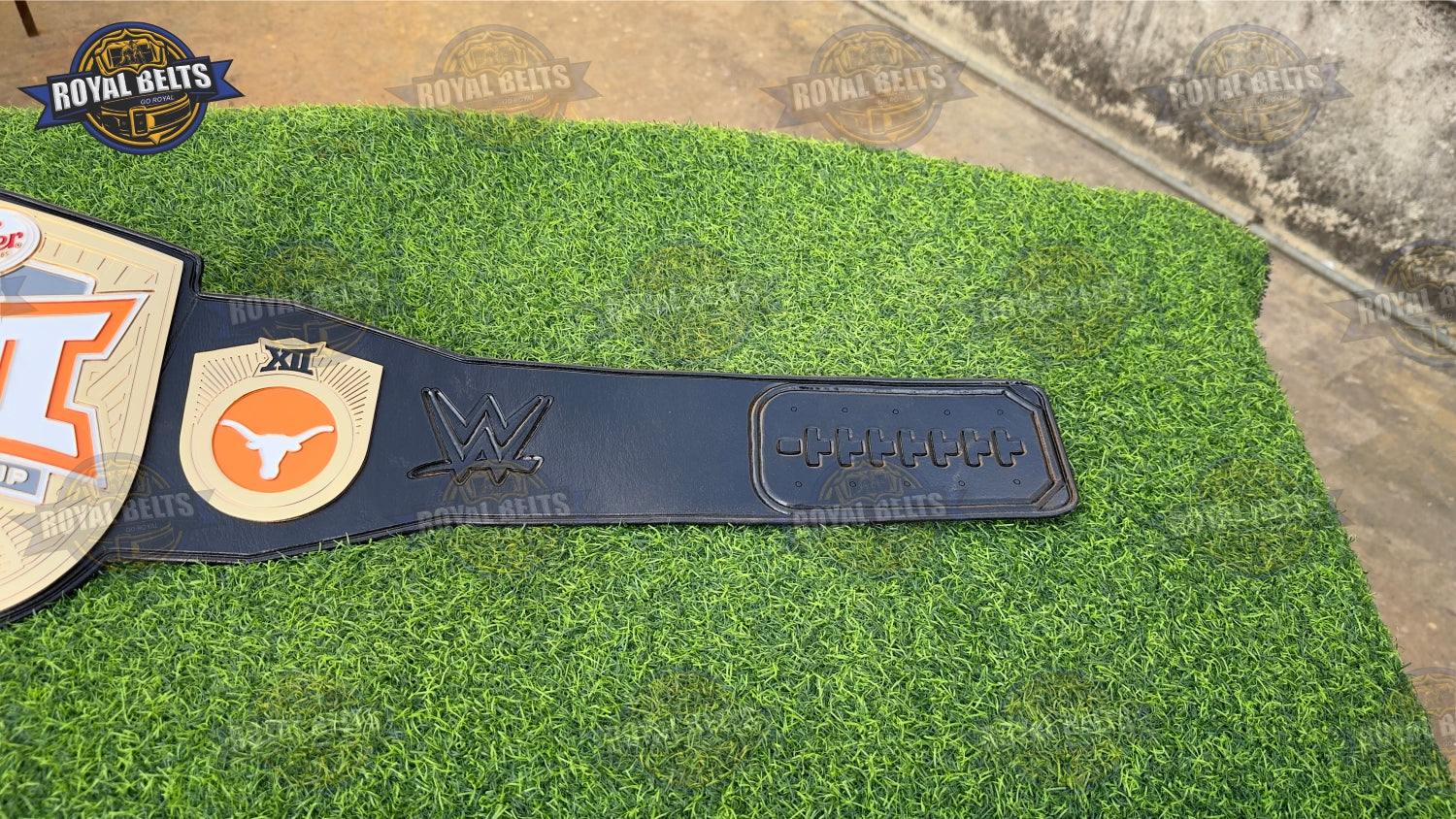 Texas Longhorns national championship title belt with detailed CNC engraving