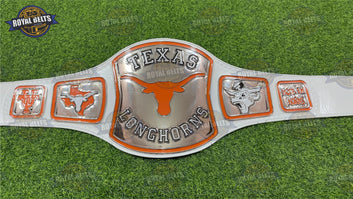 Texas Longhorns Championship Belt featuring engraved Longhorn logo and chrome plated plates Designed by Royal Belts