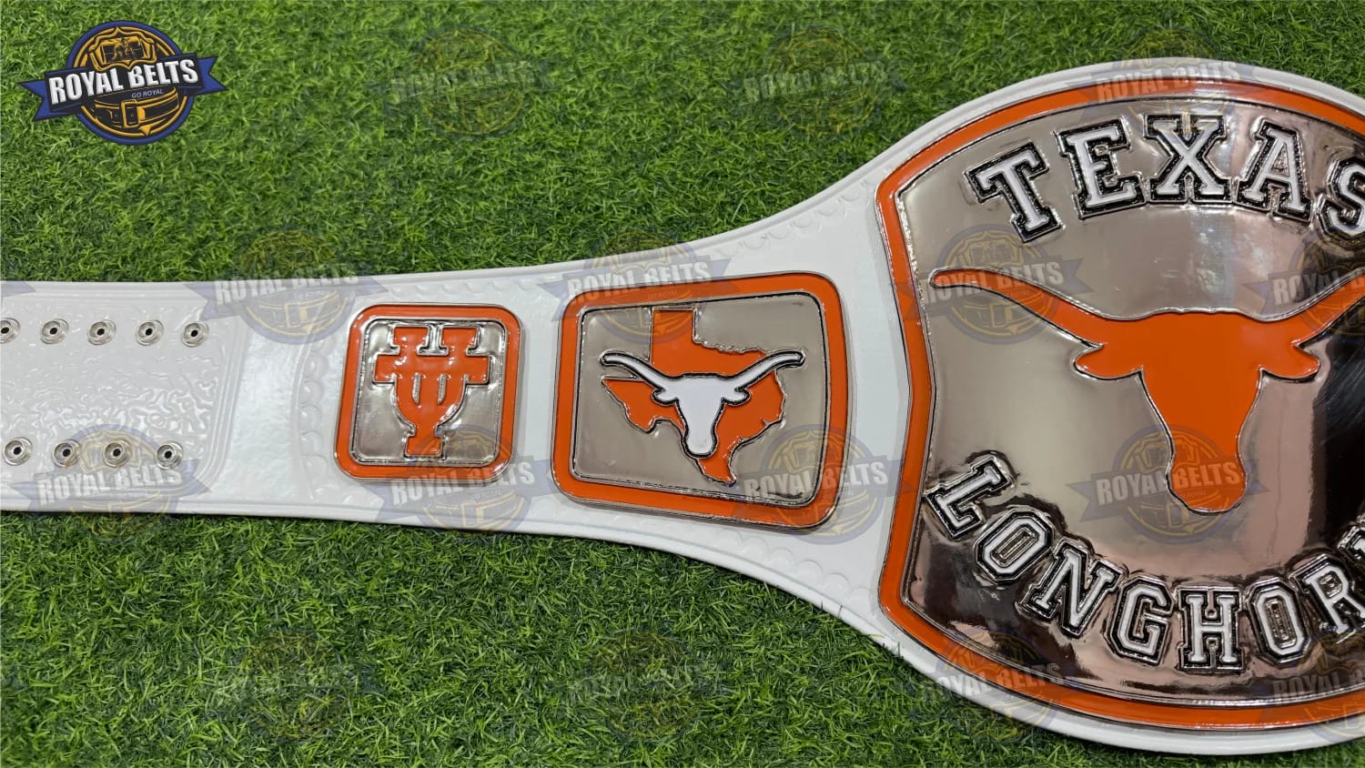 Texas Longhorns Championship Title Belt with premium chrome finish and stitched leather