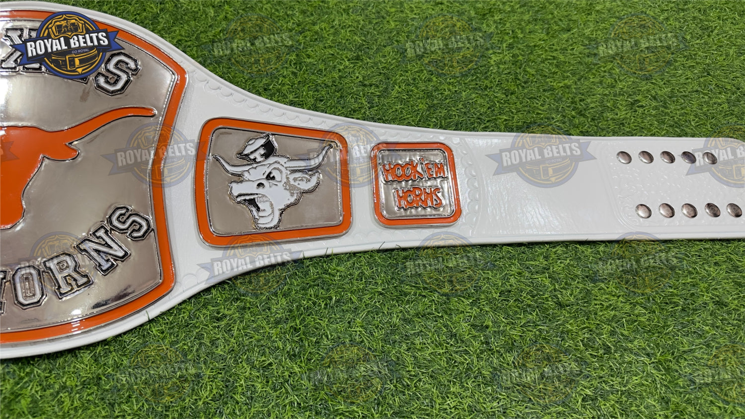 Texas Longhorns Championship Belt featuring raised chrome center plate and team logo