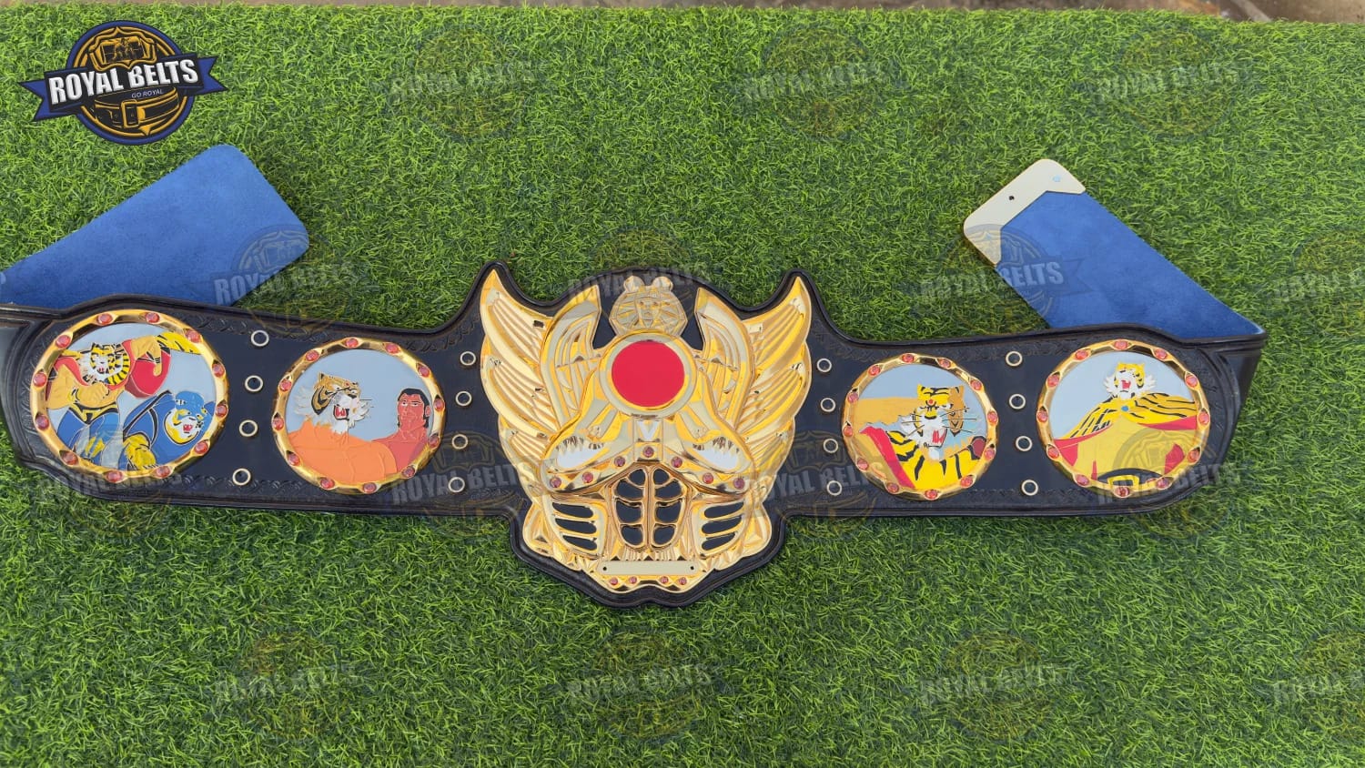Tiger Mask Naoto Date Custom 3D HD CNC Triple Layer Title Belt with gold center plate and black leather strap Manufacture by Royal Belts