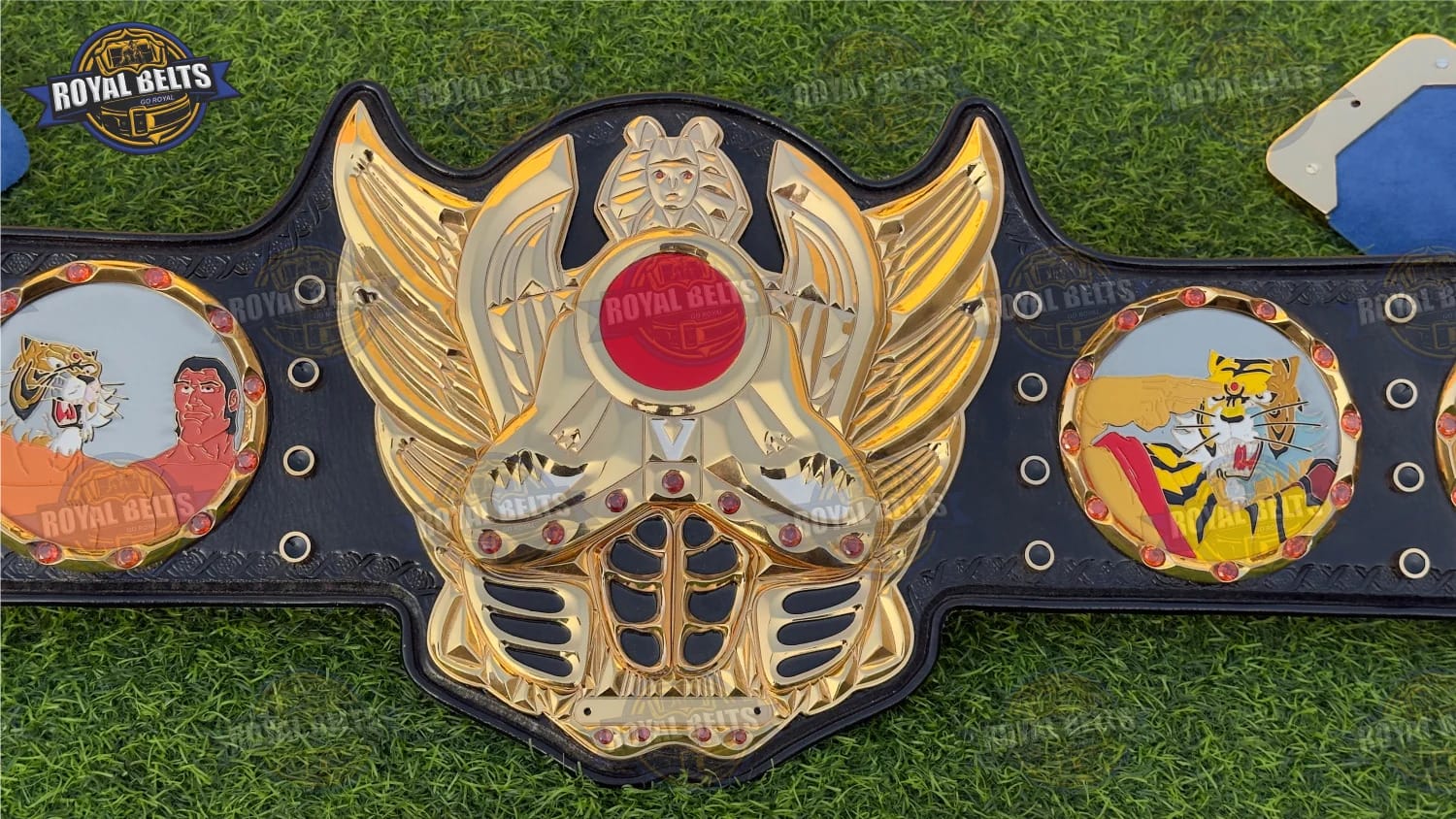 Tiger Mask Triple Layer Belt with premium gold finish and engraved side plates