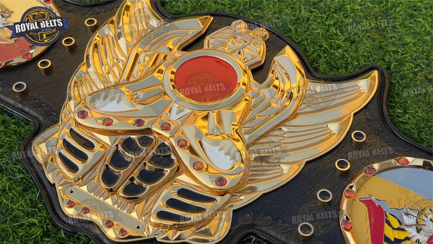 Tiger Mask 3D HD CNC Title Belt with thick gold plates and stitched leather backing Crafted by Royal Belts