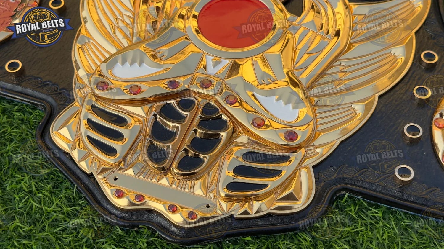 Tiger Mask Naoto Title Belt with beveled gold edges and high definition CNC detailing 