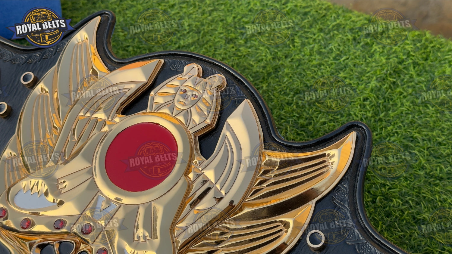 Tiger Mask Naoto Championship Belt featuring high detail gold plates and stitched leather