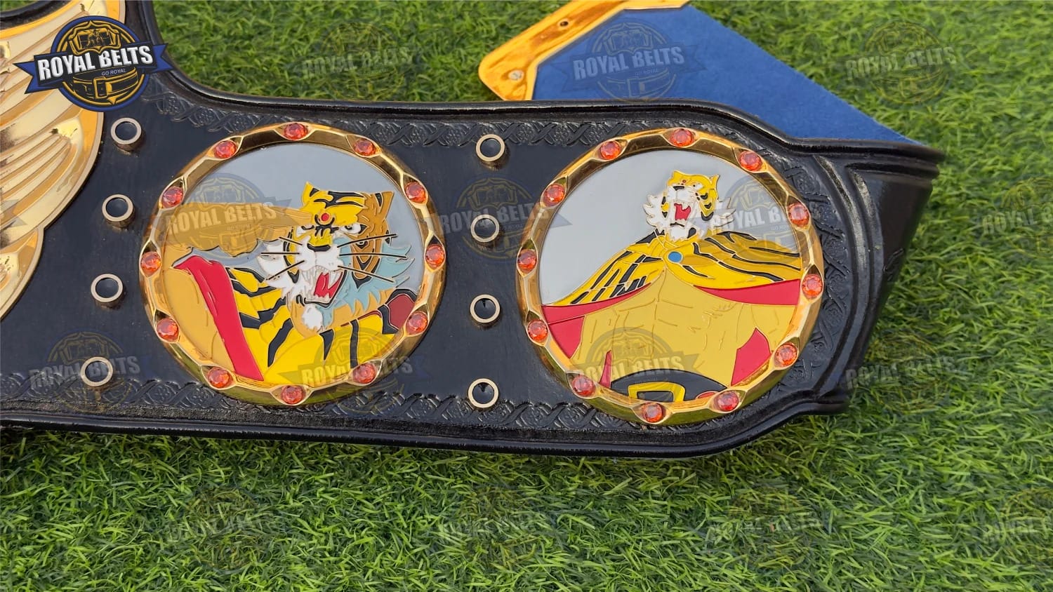 Tiger Mask Triple Layer 3D CNC Belt with beveled edges and high detail engraving