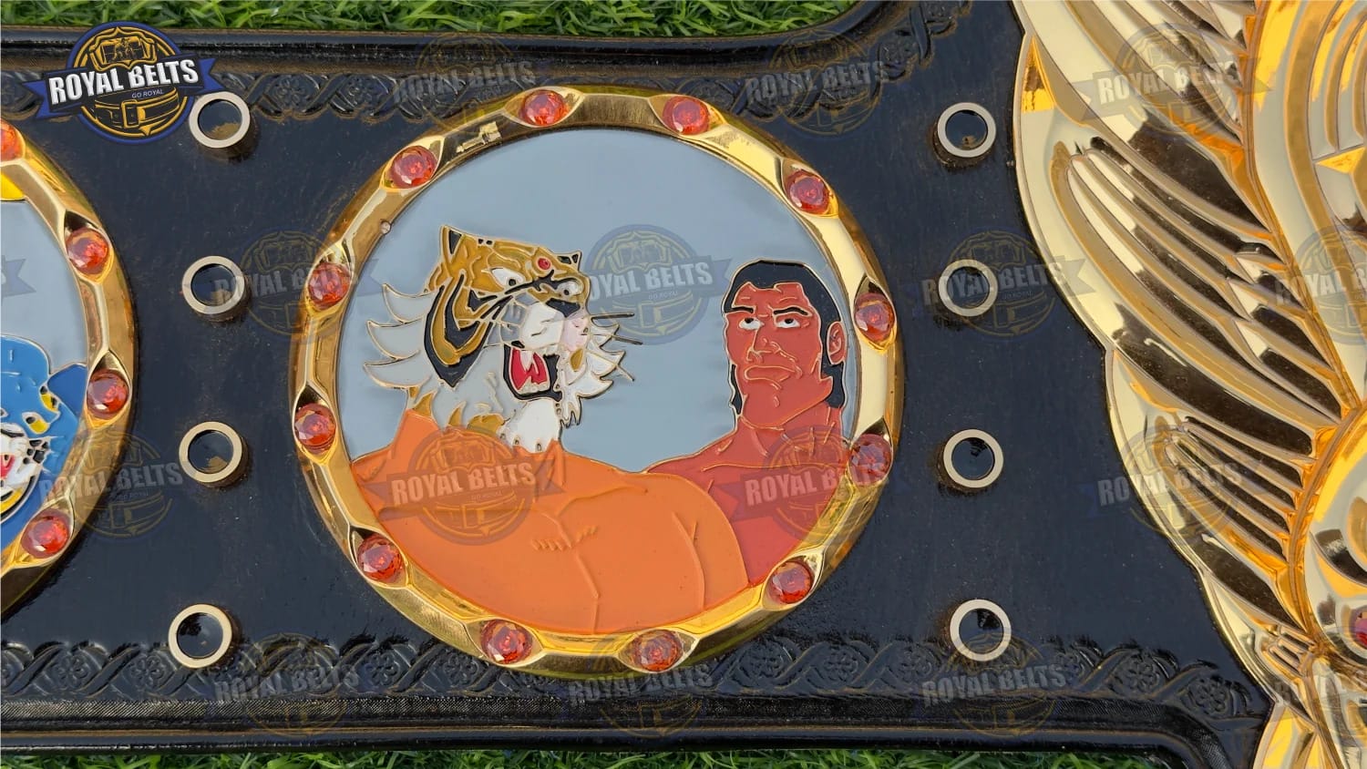 Tiger Mask Custom 3D Belt with high relief engraved centerpiece and decorative borders