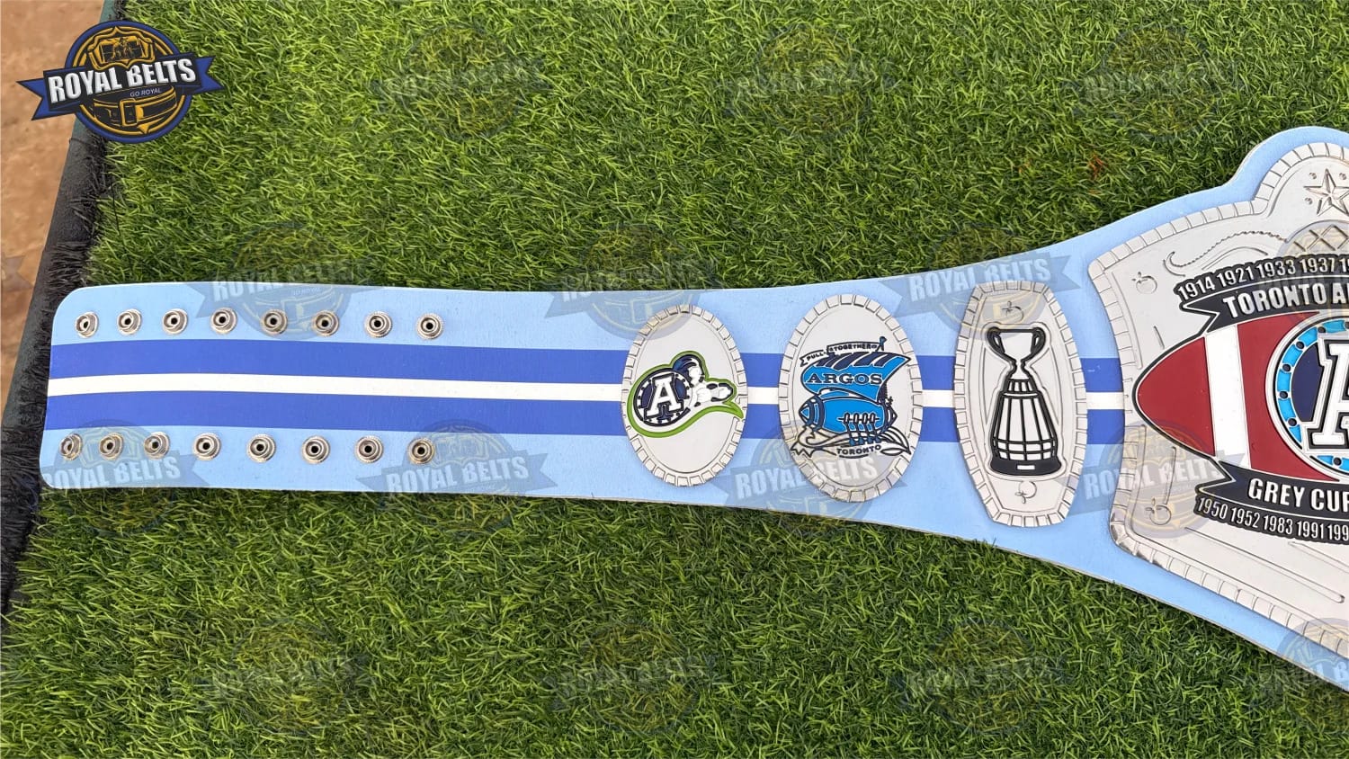 Toronto Argonauts Grey Cup Championship HD CNC title belt featuring ornate border detailing