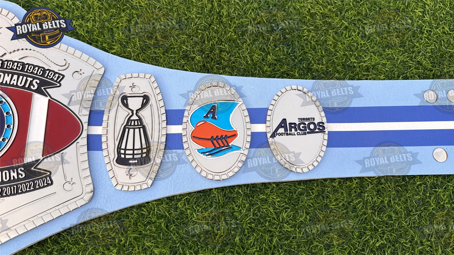 Toronto Argonauts Grey Cup Championship CNC HD belt built with championship grade metal plates