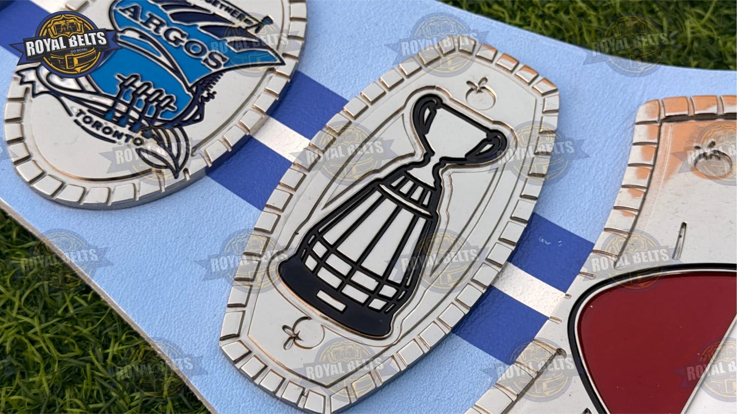 Toronto Argonauts Grey Cup Championship CNC HD belt with mirror shine gold plates and thick metal