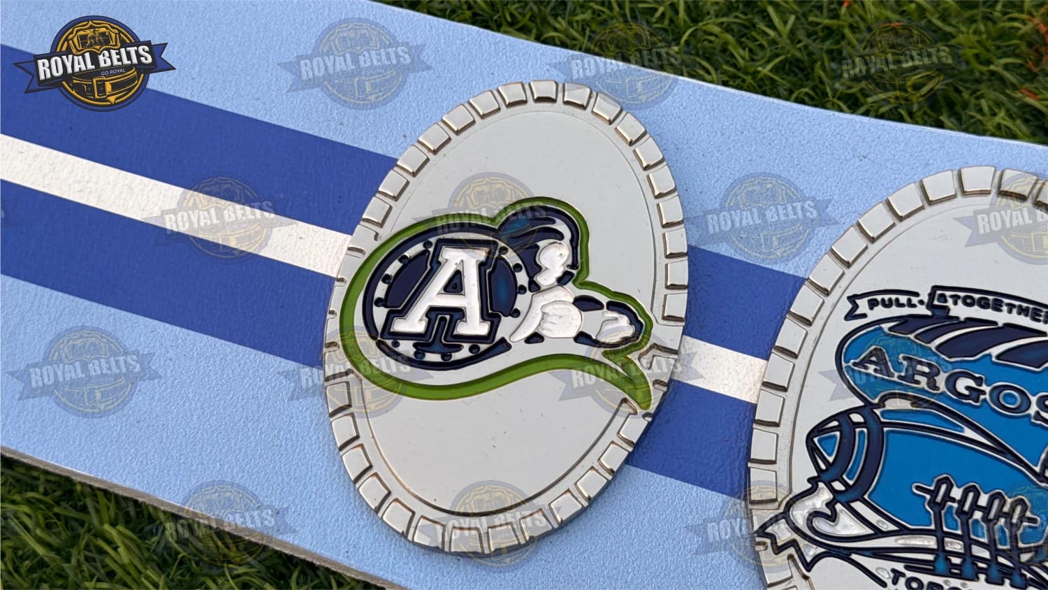 Toronto Argonauts Grey Cup Championship HD CNC belt with precision cut plates and flexible leather