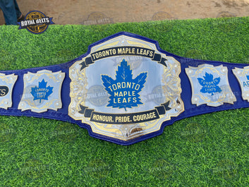 Toronto Maple Leafs Championship Title Belt HD CNC engraved maple leaf logo with polished gold finish Crafted by Royal Belts