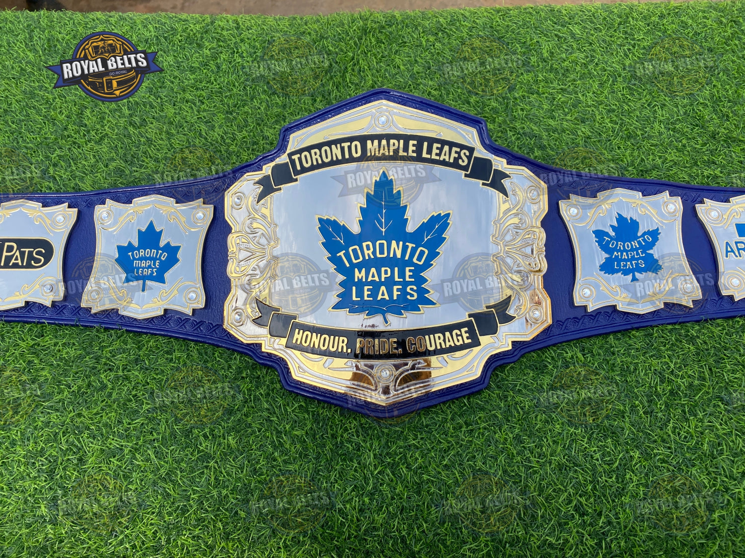 Toronto Maple Leafs Championship Title Belt mirror polished plates on premium cowhide leather backing Crafted by Royal Belts