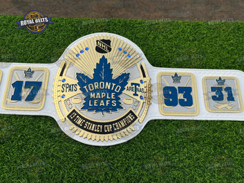 Toronto Maple Leafs Title Belt featuring engraved team logo and mirror finished gold plates Designed by Royal Belts