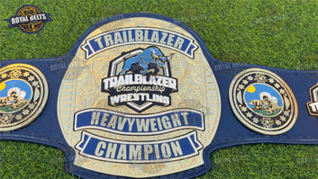 Trailblazer heavyweight title belt raised lettering and detailed engraving Made by Royal Belts