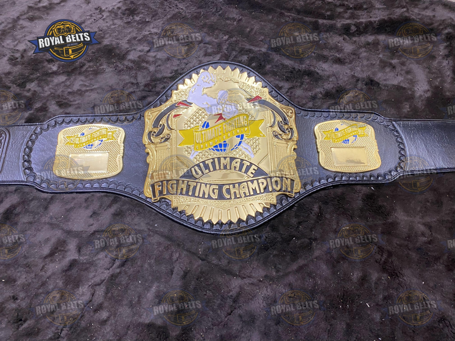 Championship Belt raised UFC text on mirror polished center plate with detailed edges