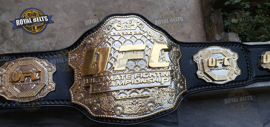 UFC Triple Layer Championship Title Belt heavyweight CNC plates with deep engraved border detailing Made by Royal Belts