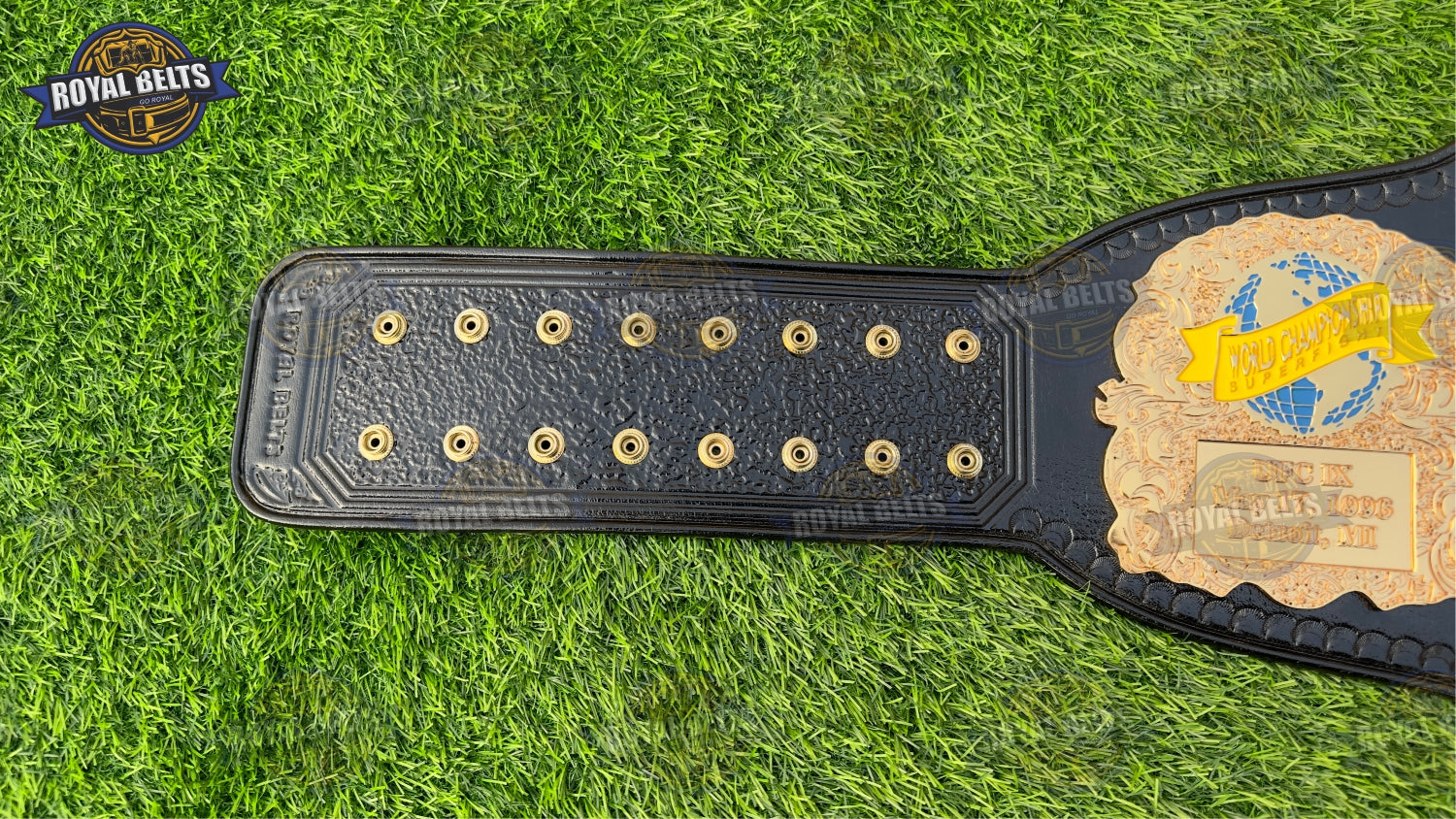 UFC World Super fight belt CNC HD with multi layer gold center plate, detailed etching, leather backing