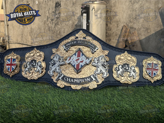 UKPW Custom Championship Title Belt HD CNC with gold plates, black leather strap, and secure snap closure Crafted by Royal Belts