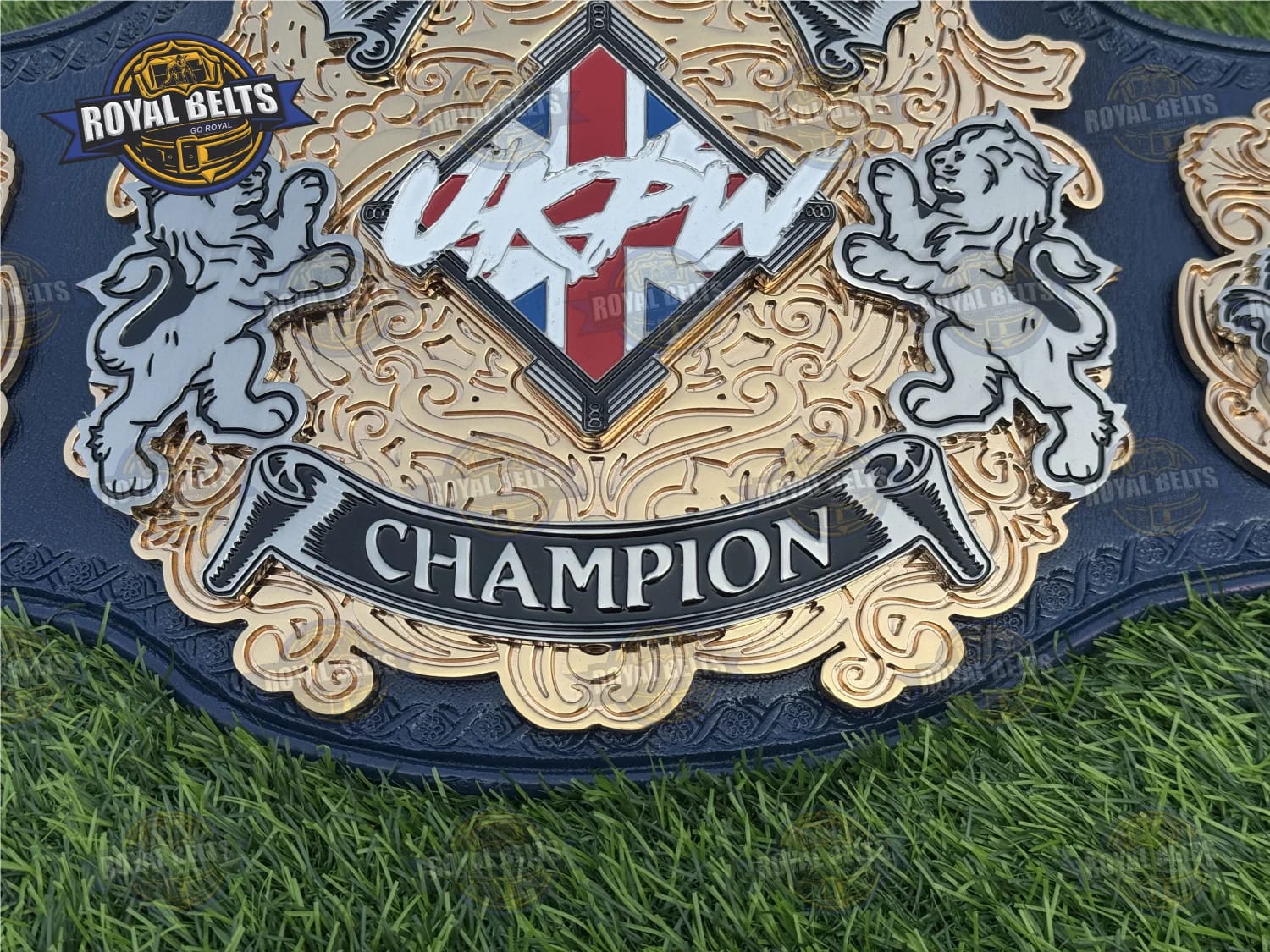 UKPW Custom Championship Title Belt HD CNC showcasing heavyweight metal plates with bold engraving Crafted by Royal Belts