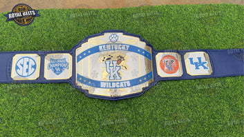 Kentucky Wildcats National Championship Title Belt featuring engraved UK logo and polished gold plates Manufacture by Royal Belts