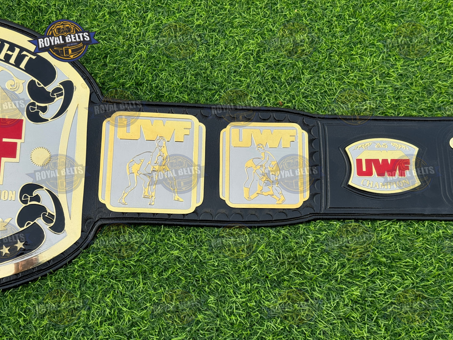 UWF Wrestling Championship Title Belt dual engraved eagle design with polished center plate
