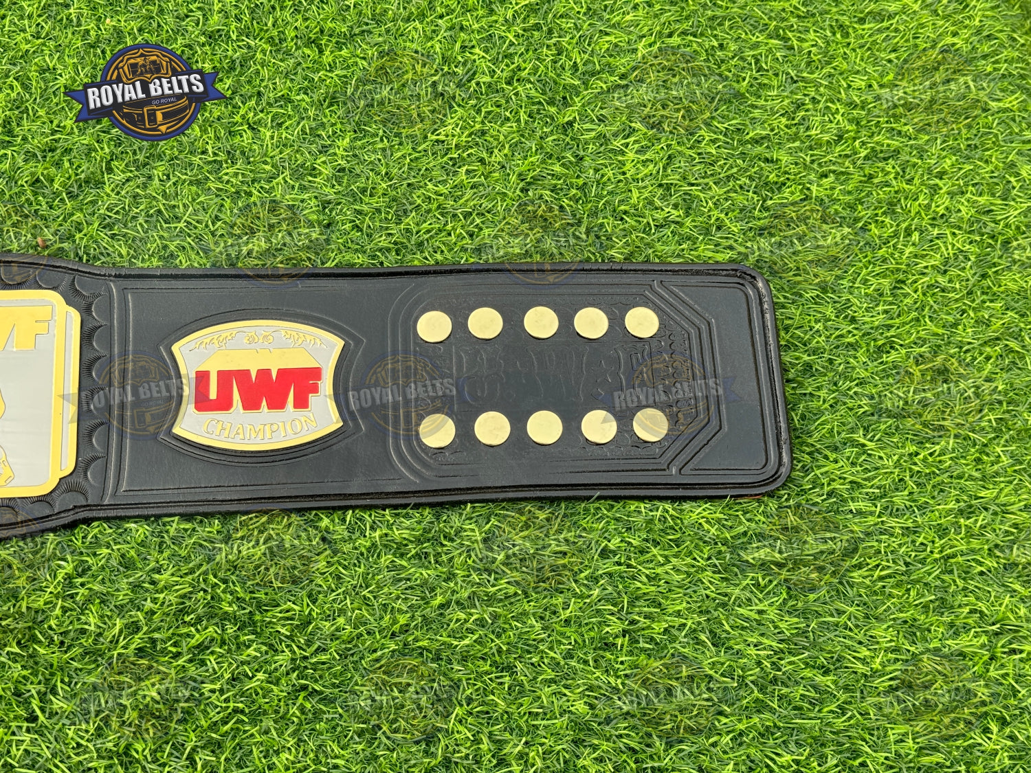 UWF Heavyweight Championship Title Belt layered center plate with deeply etched details