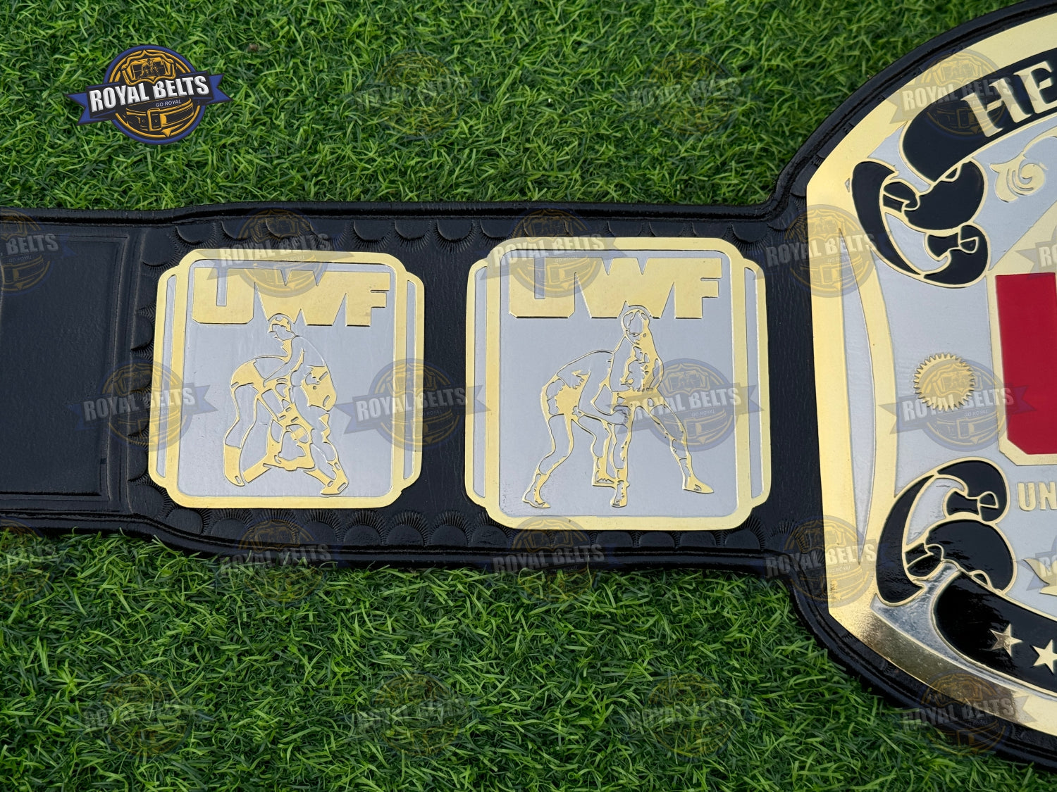 UWF Heavyweight Wrestling Championship Title Belt professional grade polished gold plates with high relief eagle