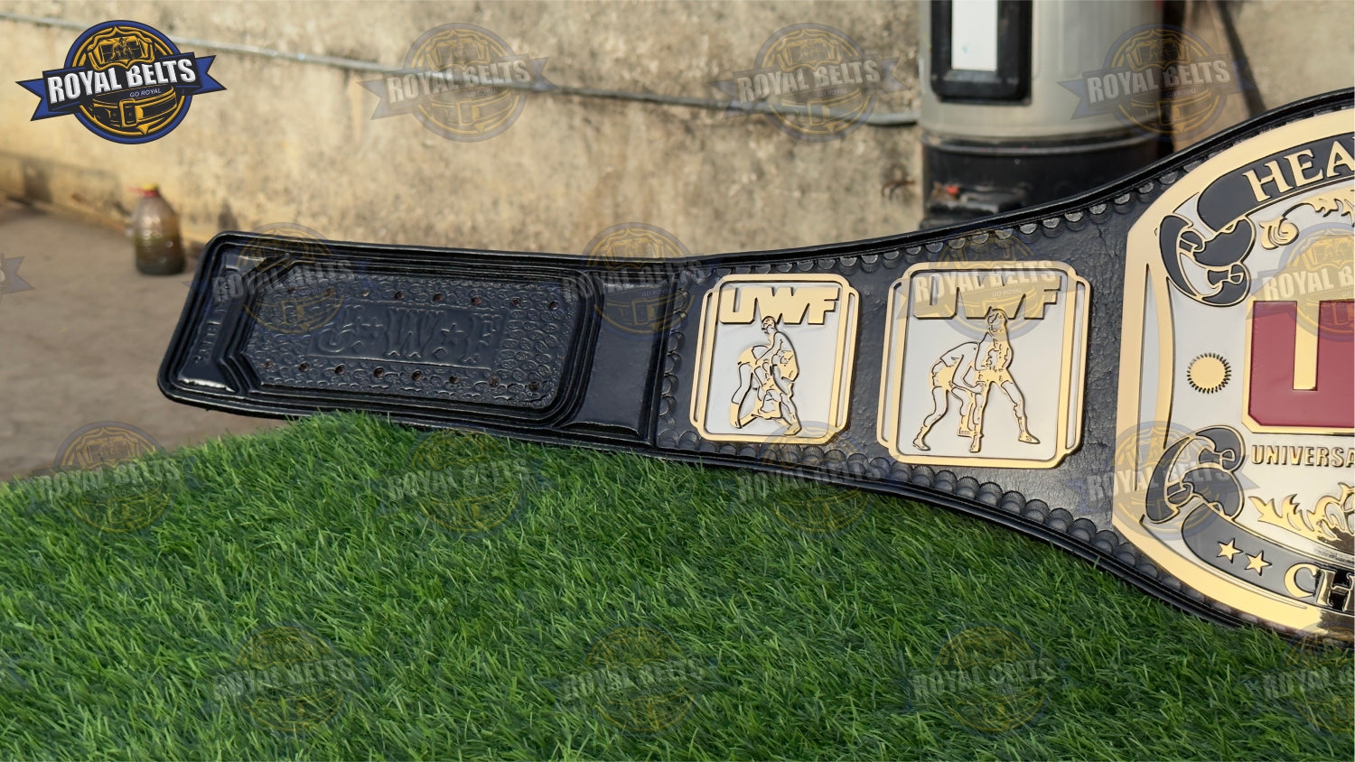 UWF Wrestling Championship Title Belt CNC professional snap closure on durable black cowhide leather strap