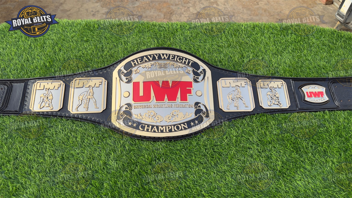 UWF Wrestling Championship Title Belt HD CNC thick gold plates with ornate engraved side designs Manufacture by Royal Belts