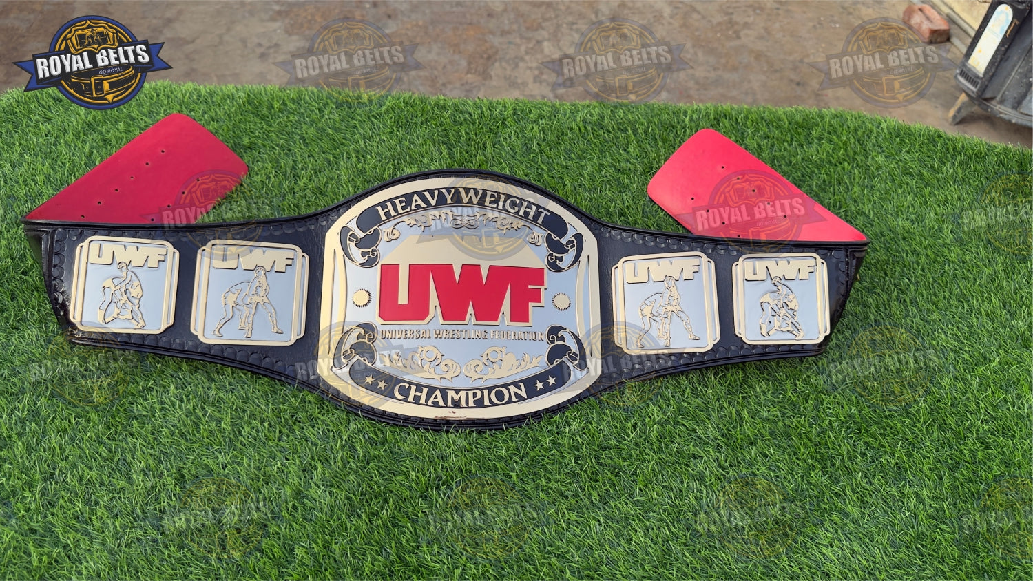 UWF Heavyweight Wrestling Championship Title Belt HD raised on premium black leather strap