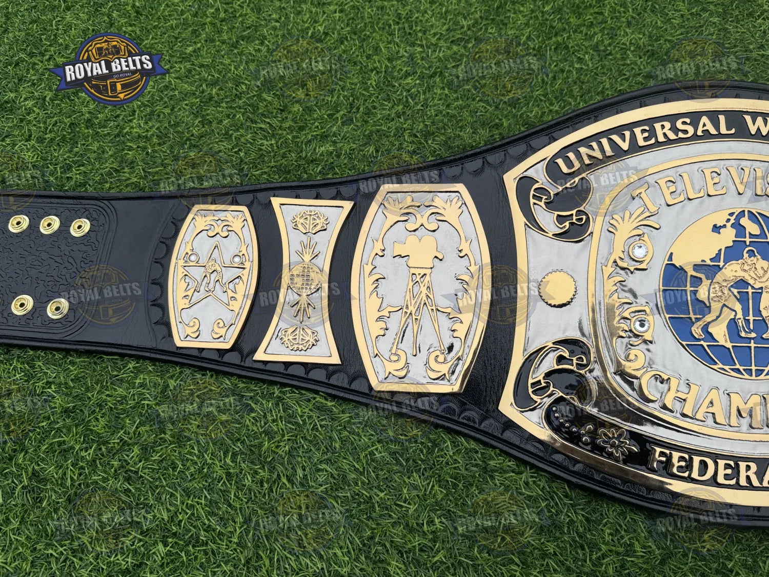 NWA UWF Television Championship Title Belt HD CNC high relief engraved center plate with smooth leather backing