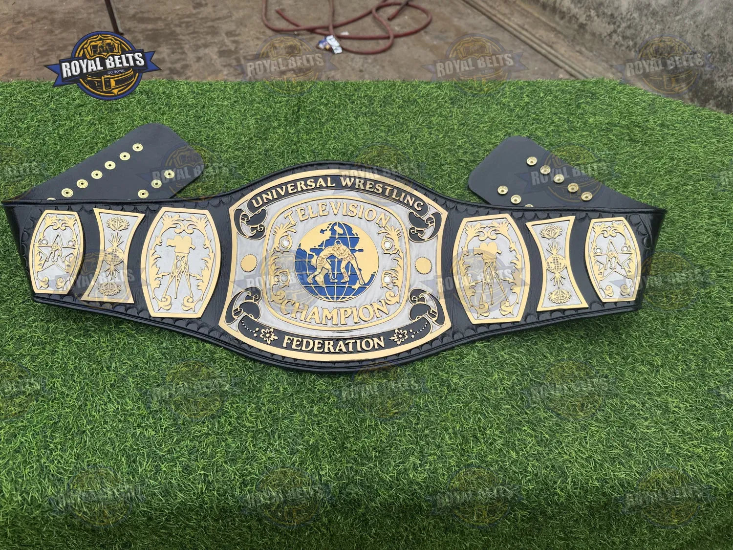 NWA UWF Television Championship Title Belt HD CNC engraved NWA UWF logo with premium stitched leather backing Manufacture by Royal Belts