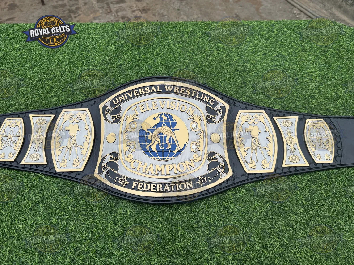NWA UWF Television Championship Title Belt HD CNC mirror polished dual plates with flexible black leather strap Manufacture by Royal Belts