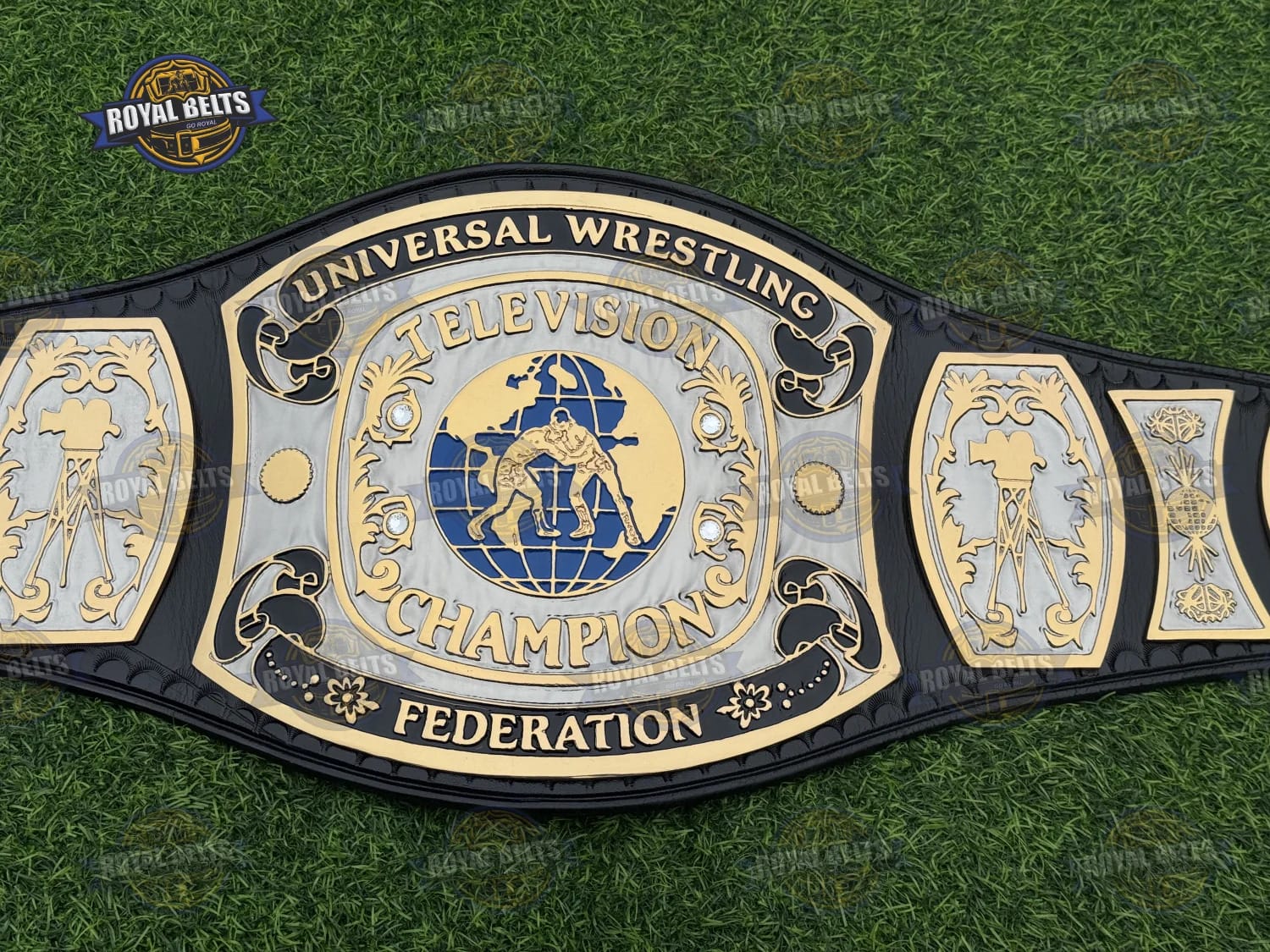 NWA UWF Television Championship Title Belt HD CNC raised lettering on smooth cowhide stitched leather strap Manufacture by Royal Belts