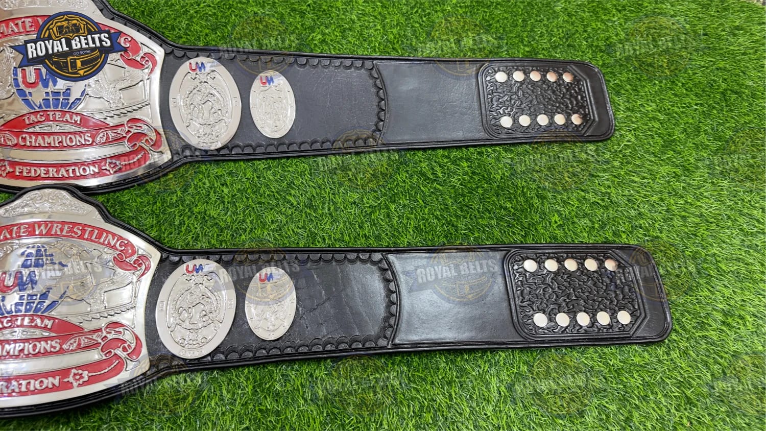 Wrestling Federation Tag Team Title Belt beveled edges with mirror polished HD plates
