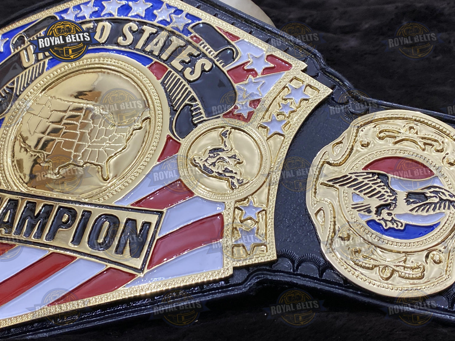 United States Championship Title Belt thick metal plates with ornate engraved accents