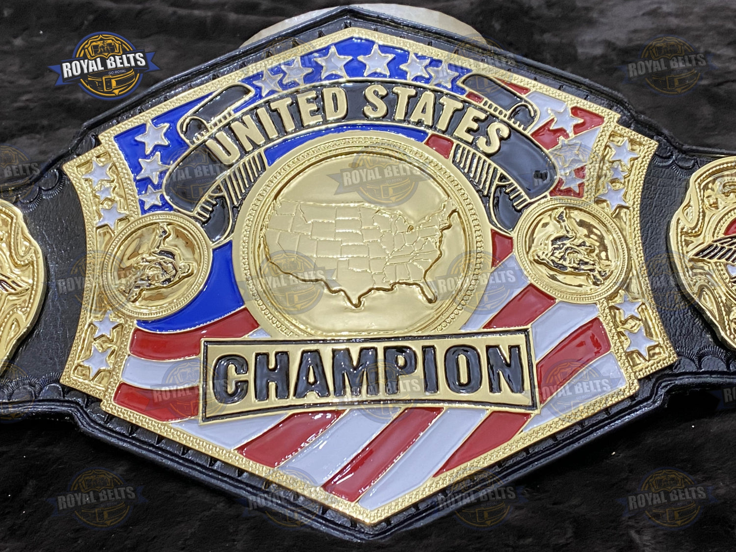 United States Championship Title Belt professional display quality with polished gold plates