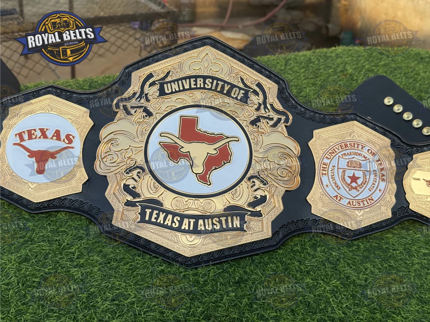 University of Texas Longhorns WWE Legacy Championship HD CNC showcasing heavyweight metal plates Designed by Royal Belts