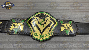 VENOMOUS Gaming Championship Title Belt engraved venom snake emblem with stitched black leather strap Made by Royal Belts