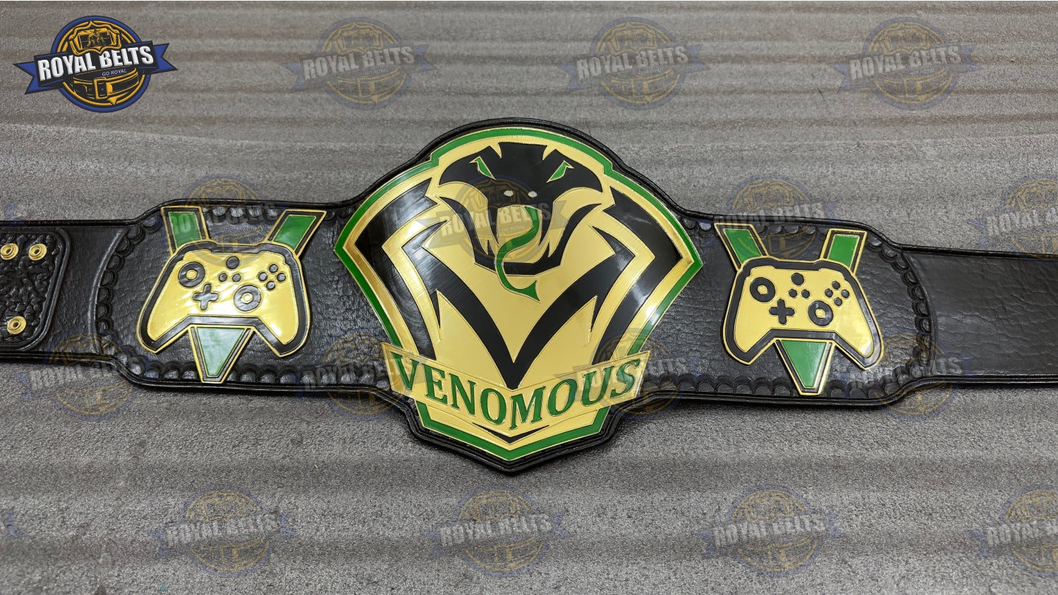 Championship Title Belt HD CNC center plate with bold gaming logo with leather backing Manufacture by Royal Belts
