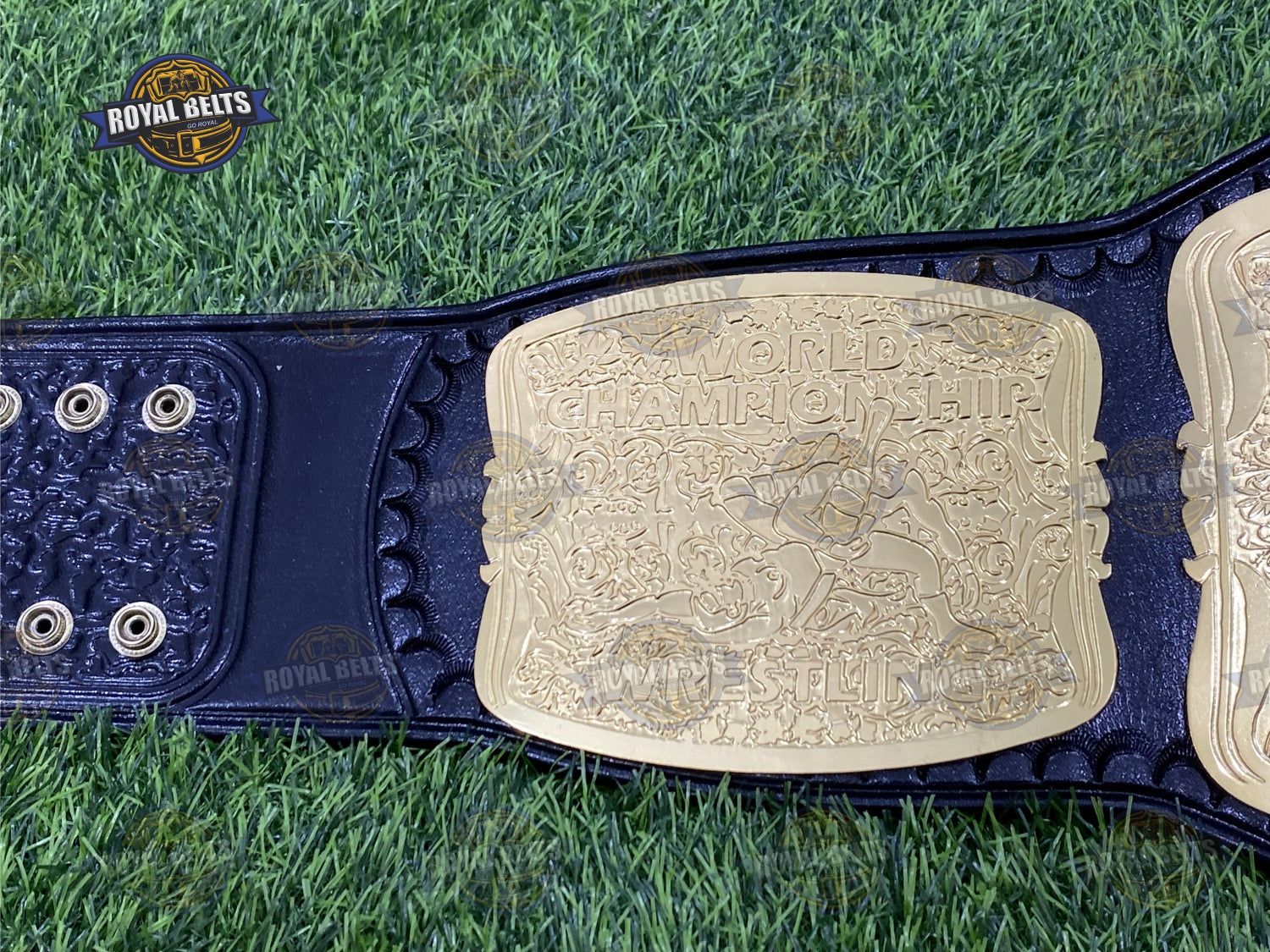 WCW US 3 Plated championship belt with precision cut gold plates, smooth finish, adjustable leather strap