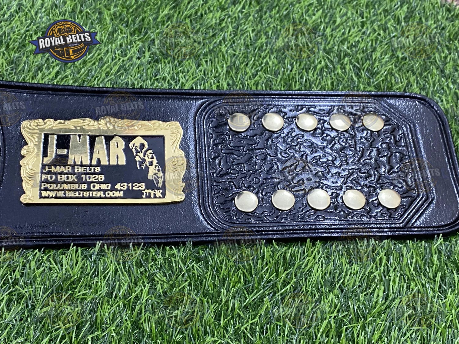 Custom WCW US 3 Plated title belt with deep etched center plate, zinc metal, stitched leather
