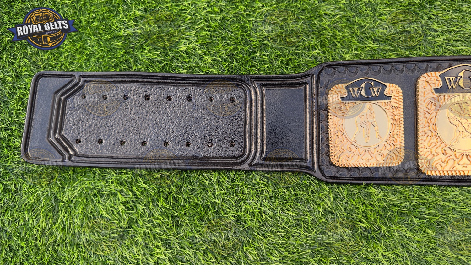 Custom WCW TV belt HD CNC with multi layered center and side plates, detailed gold engraving, stitched leather