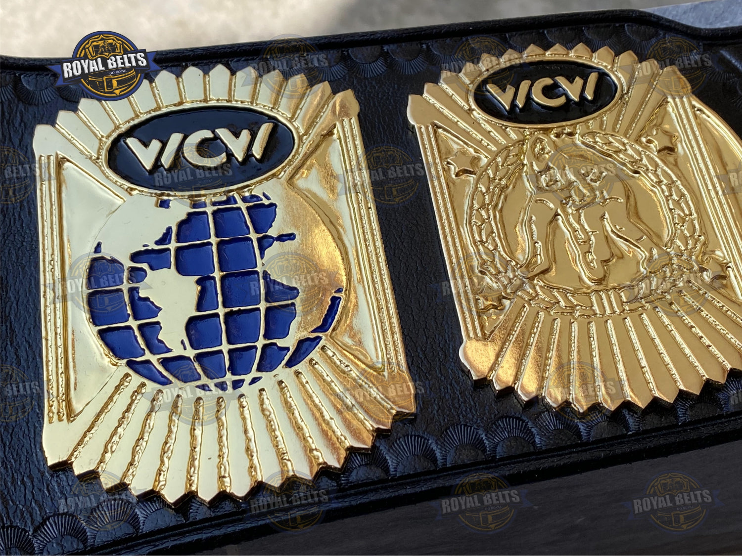World Wrestling belt featuring engraved side plates, HD CNC detailing, reinforced premium black leather strap