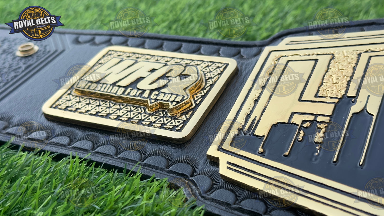 Hometown Heroes wrestling belt featuring deep etched plates and reinforced leather strap