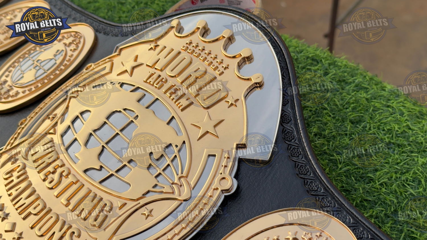 HD CNC Tag Team title belt featuring engraved side plates, high quality dual tone, reinforced leather strap
