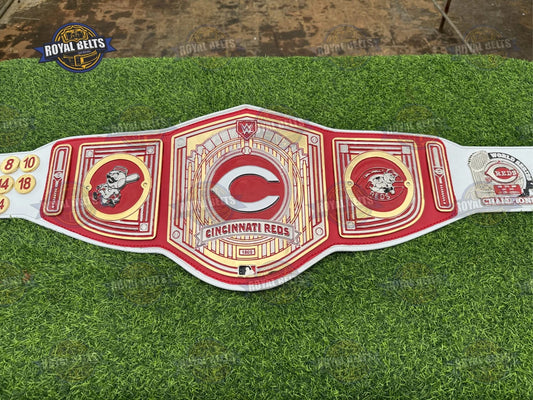 WWE Cincinnati Reds MLB Legacy Championship title belt with red and white design Manufacture by Royal Belts 