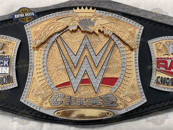 World Heavyweight Championship belt featuring HD CNC detailing, rotating center, thick stitched leather backing Crafted by Royal Belts